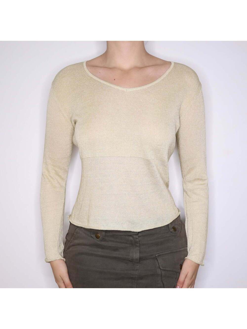 90s Italian Beige Linen Blend Knit Pullover (L)